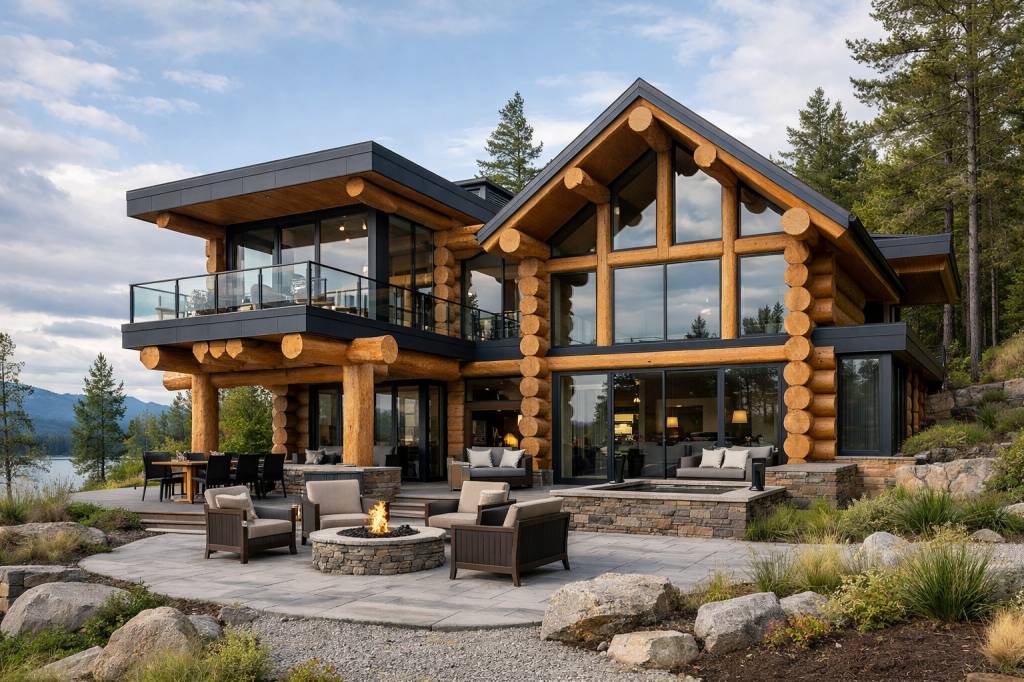 Maison contemporaine en rondin de bois : entre architecture traditionnelle et lignes modernes