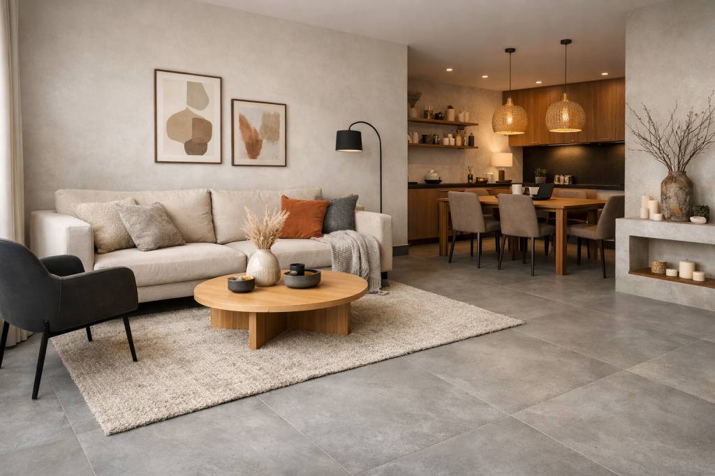 Carrelage effet béton pour un intérieur contemporain et chaleureux sans le côté froid du brut